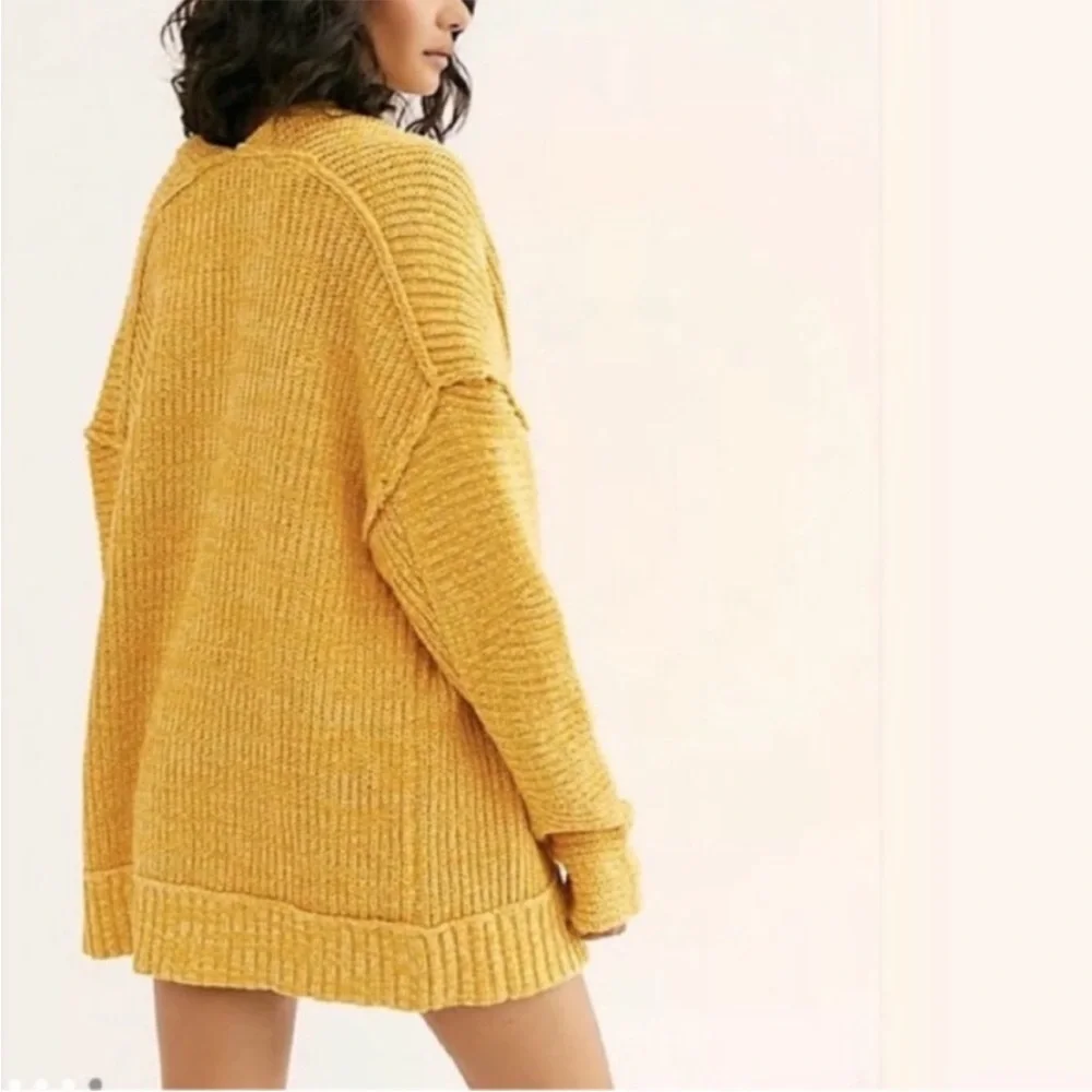 Free People High Hopes Cardi Sweater chunky knit oversized boxy yellow